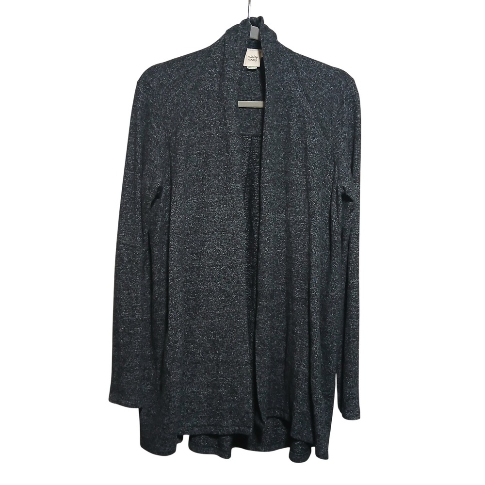 Saturday Sunday Anthropologie Charcoal Grey Marl Open Front Cardigan Pockets M